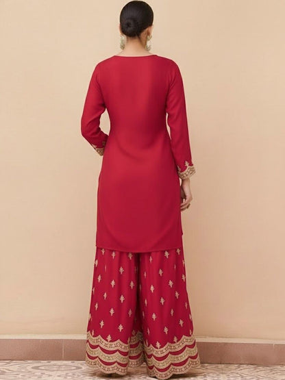 Dhiyona HOP Embroidered Round Neck Kurta & Sharara With Dupatta