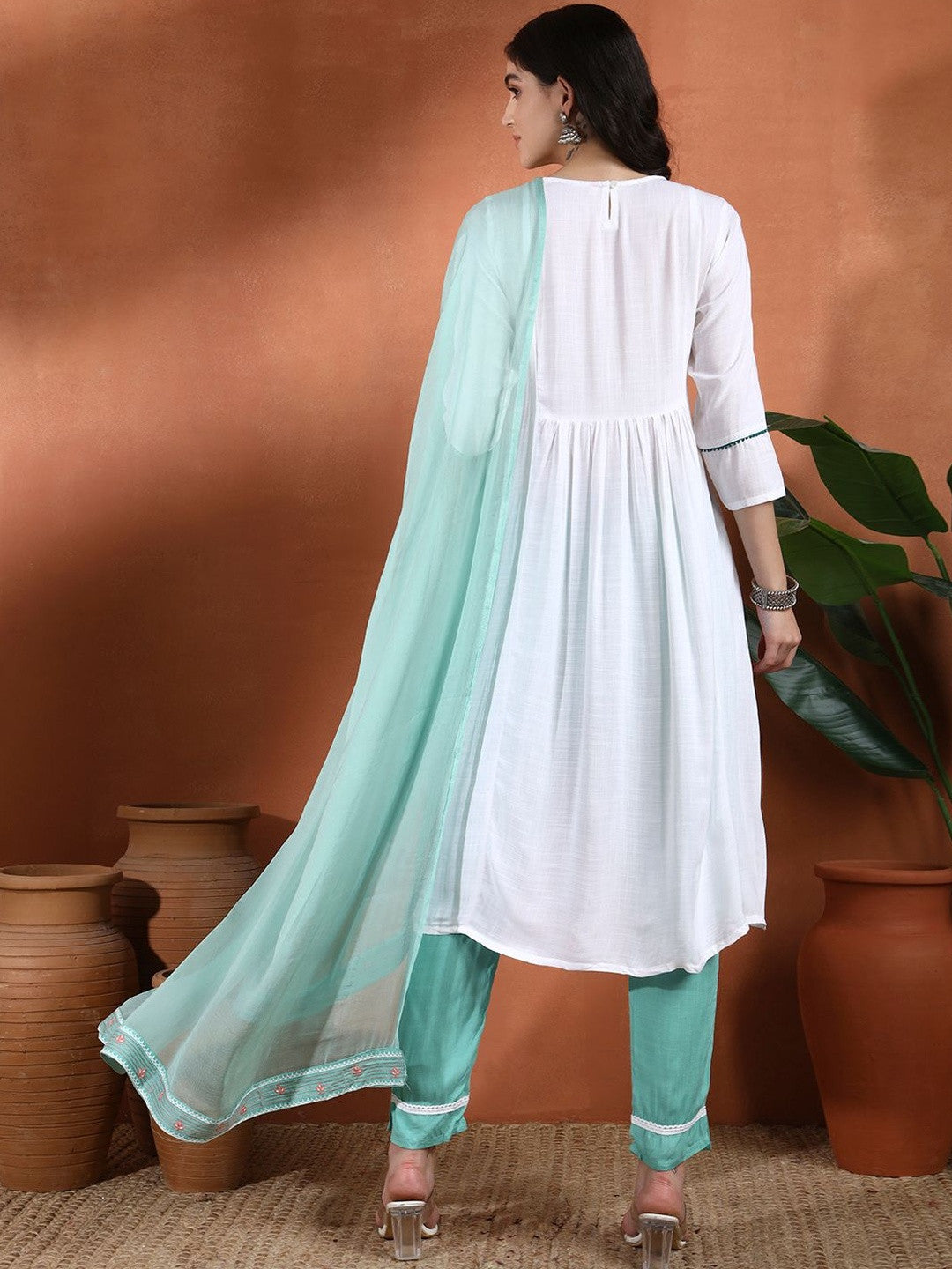 Women Ethnic Motifs Embroidered Kurta with Trousers & With Dupatta