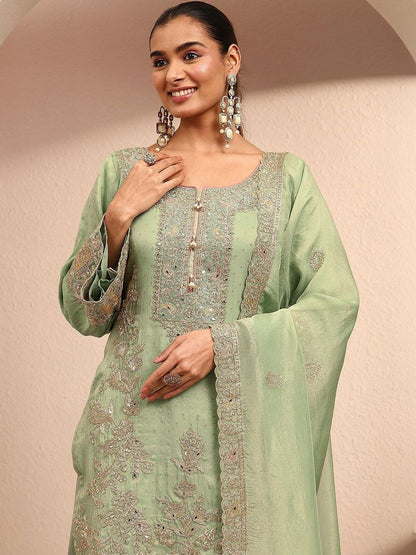 Dhiyona LL Women Ethnic Motifs Embroidered Regular Thread Work Kurta with Palazzos & With Dupatta