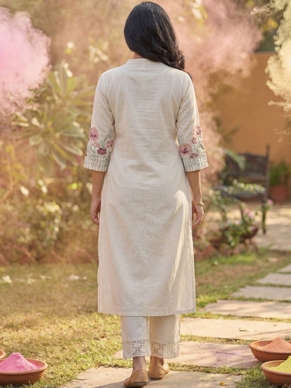 Women Striped Regular Thread Work Kurta with Trousers