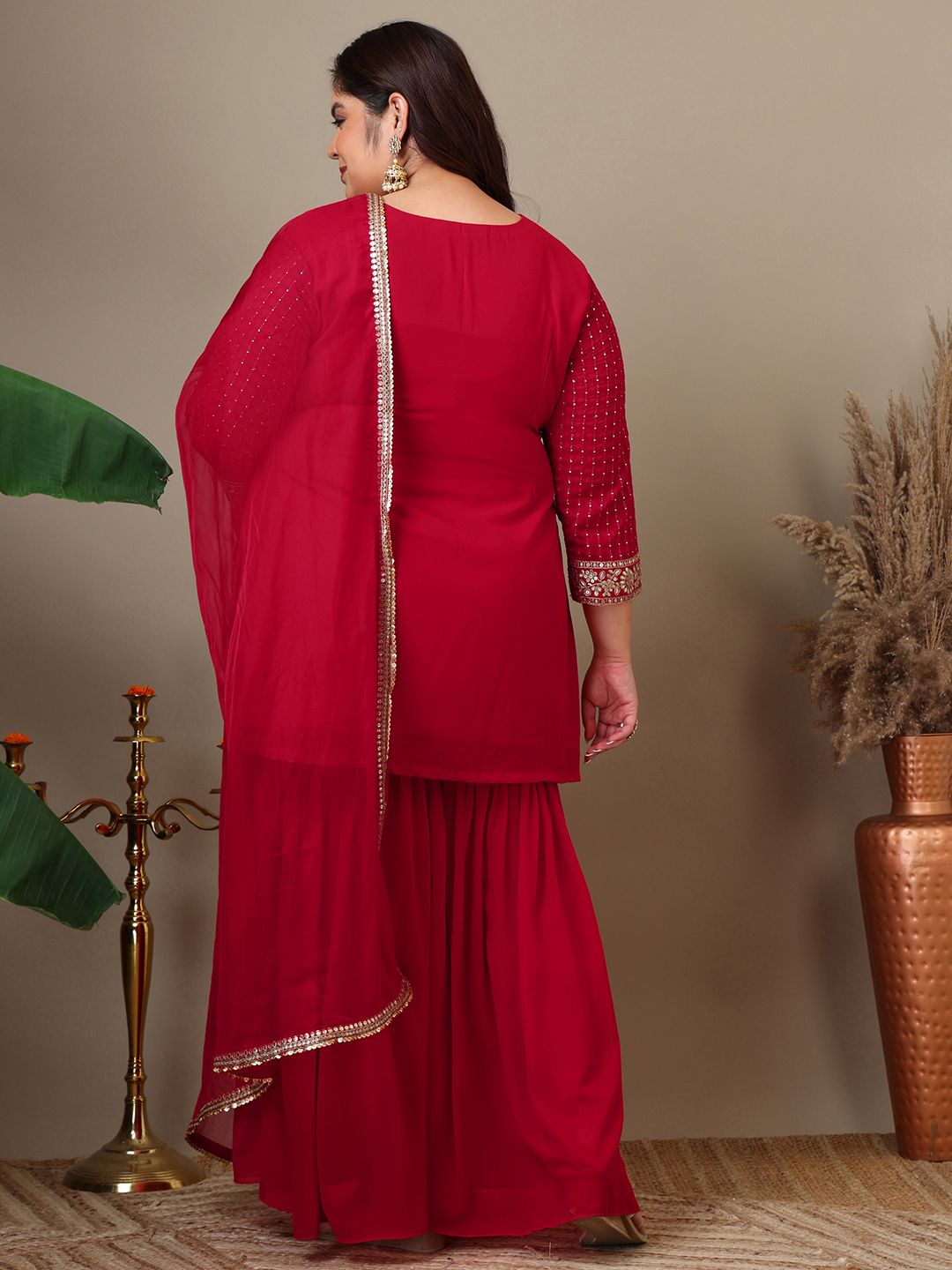 Dhiyona IN Women Ethnic Motifs Embroidered Regular Kurta with Sharara & With Dupatta