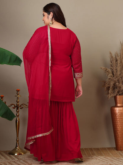 Dhiyona IN Women Ethnic Motifs Embroidered Regular Kurta with Sharara & With Dupatta