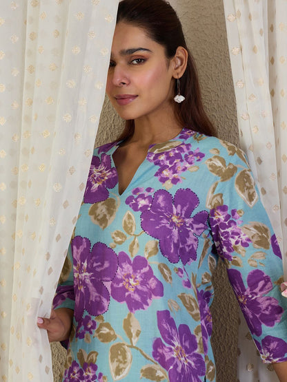 Dhiyona IE Floral Printed Pure Cotton Tunic & Trousers Co-Ord Set