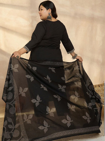 Dhiyona Women's Ethnic Motifs Regular Pure Cotton Kurta with Palazzos & With Dupatta