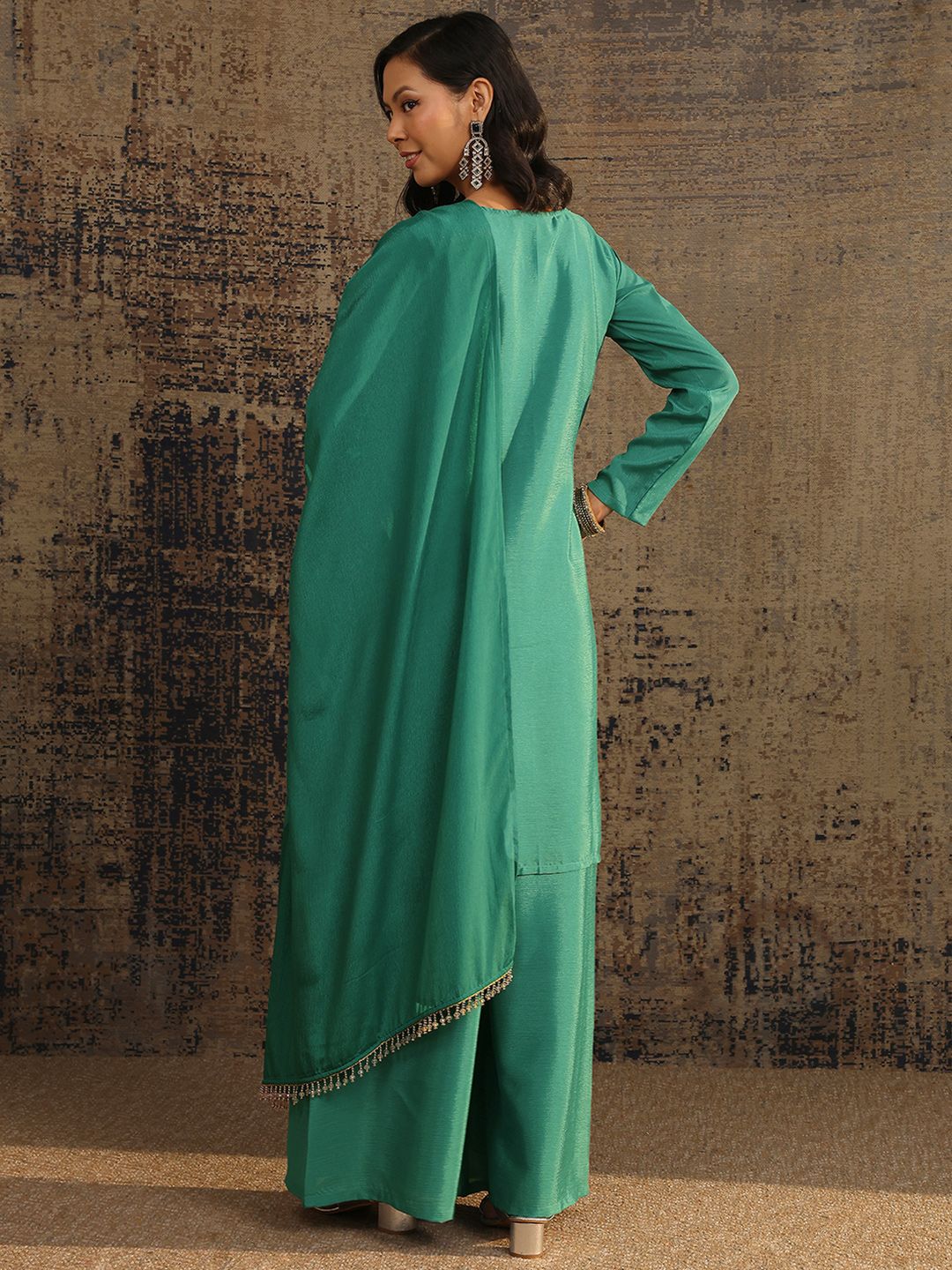 Dhiyona LL Women Ethnic Motifs Embroidered Regular Thread Work Kurta with Palazzos & With Dupatta