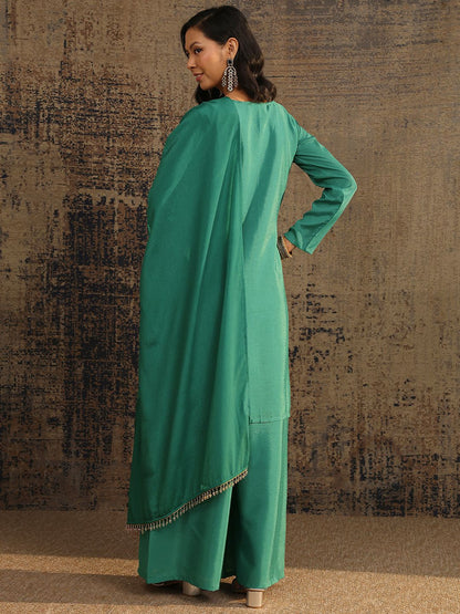 Dhiyona LL Women Ethnic Motifs Embroidered Regular Thread Work Kurta with Palazzos & With Dupatta