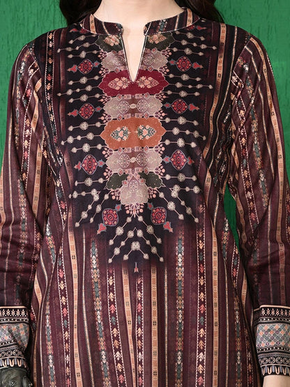 Brown Ethnic Motifs Winter Velvet Straight Kurta & Trouser With Dupatta