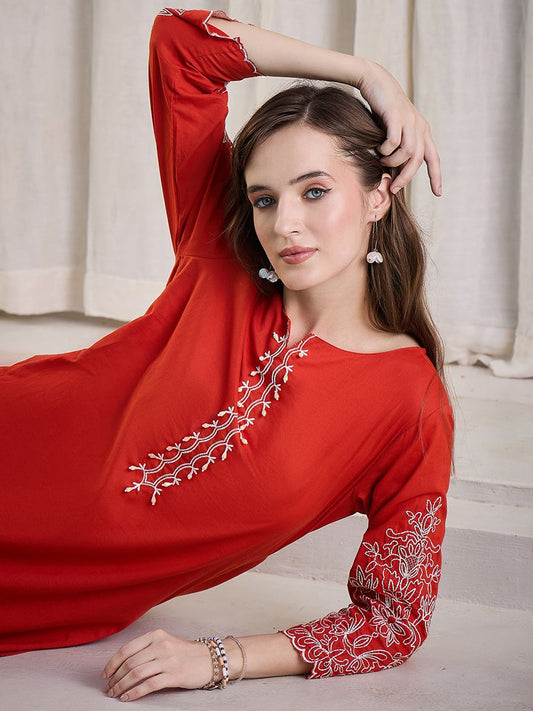 Dhiyona IE Embroidered Cotton Tunic With Trouser