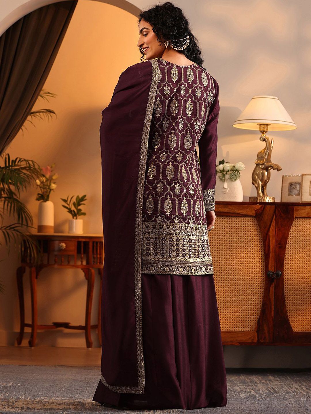 Dhiyona LL Women Ethnic Motifs Embroidered Regular Kurta with Sharara & Dupatta