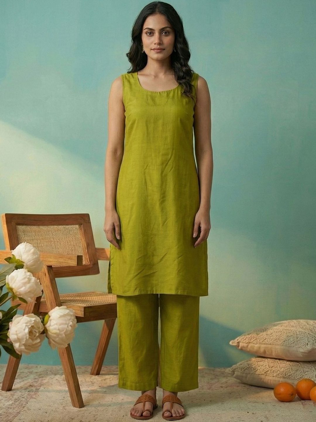 Dhiyona CH Women Layered Thread Work Kurta with Trousers