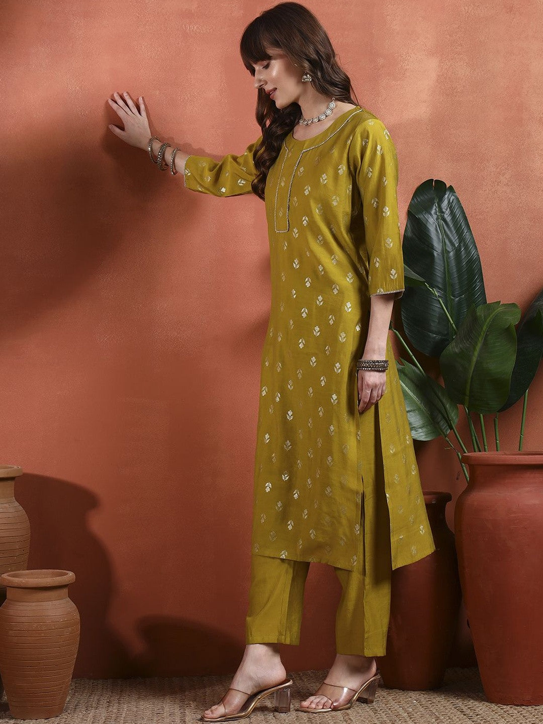 Women Ethnic Motifs Printed Regular Thread Work Kurta with Trousers