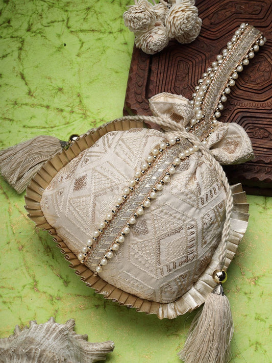 Dhiyona NR Embroidered Tasselled Potli Clutch
