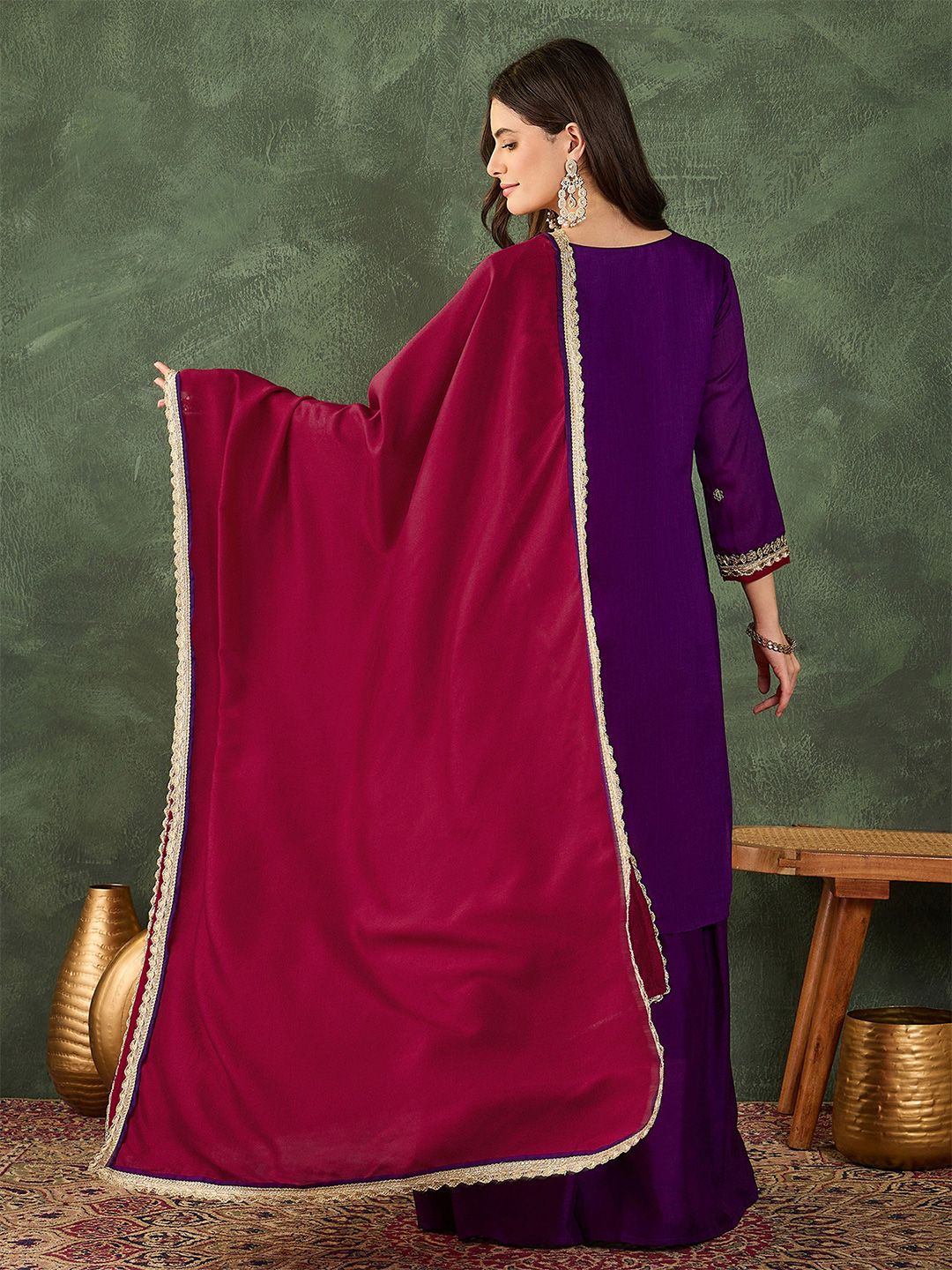 Dhiyona KL Women Ethnic Motifs Embroidered Regular Thread Work Kurta with Palazzos & With Dupatta