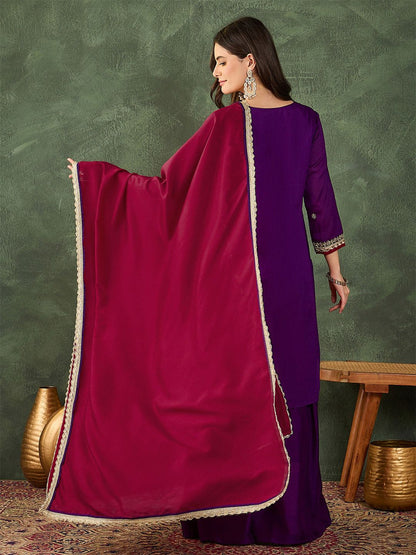 Dhiyona KL Women Ethnic Motifs Embroidered Regular Thread Work Kurta with Palazzos & With Dupatta