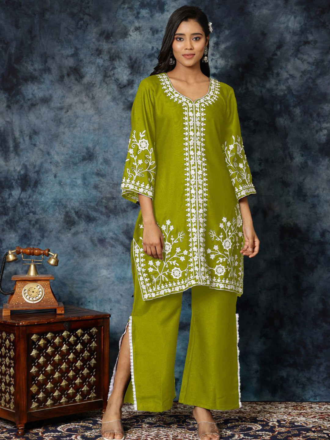 Chikankari Embroidered A-Line Kurta & Palazzos