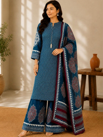 Women Ethnic Motifs Printed Regular Pure Cotton Kurta with Palazzos & With Dupatta