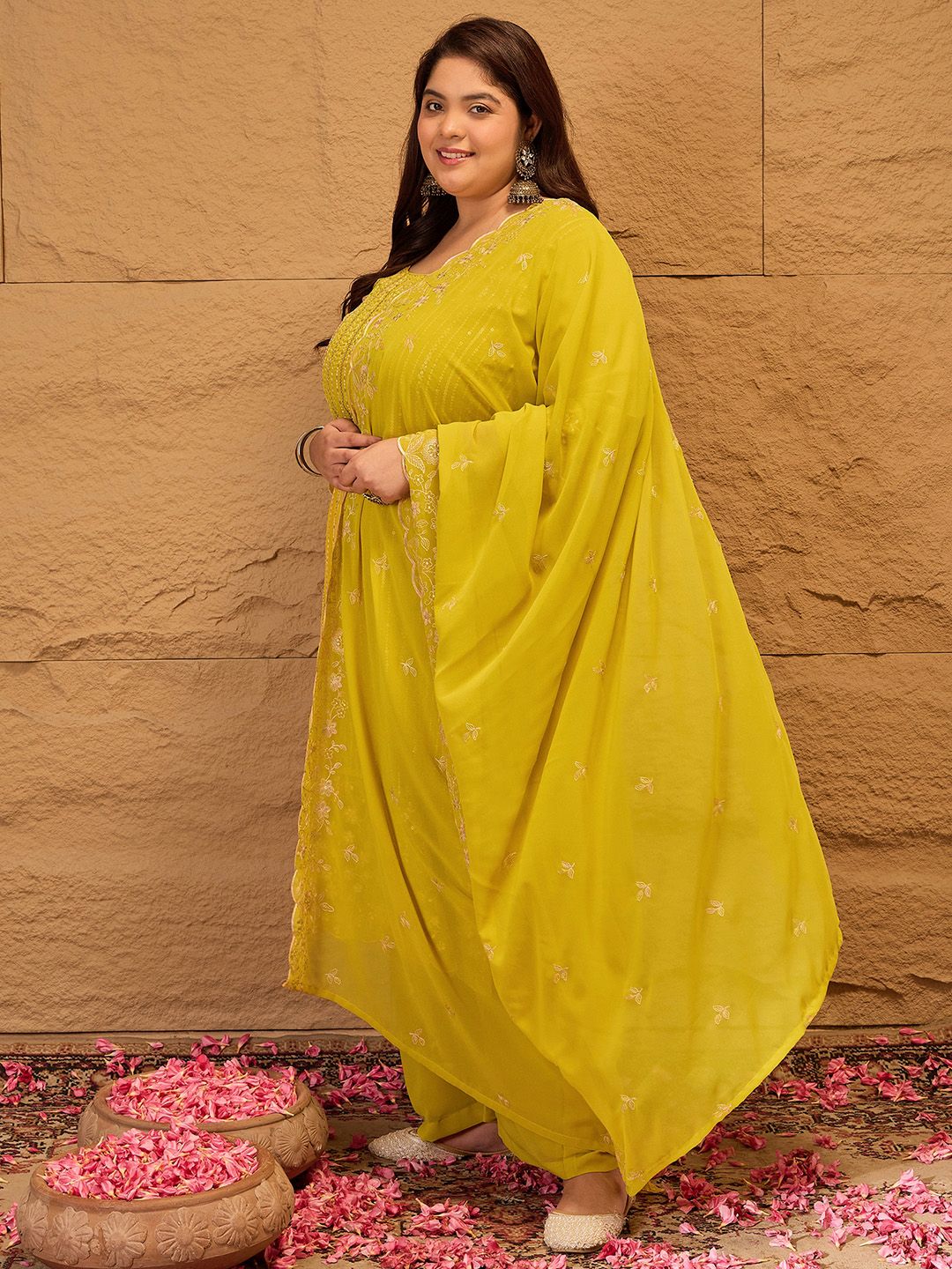 Dhiyona IN Ethnic Motifs Embroidered Georgette Kurta with Palazzos & Dupatta