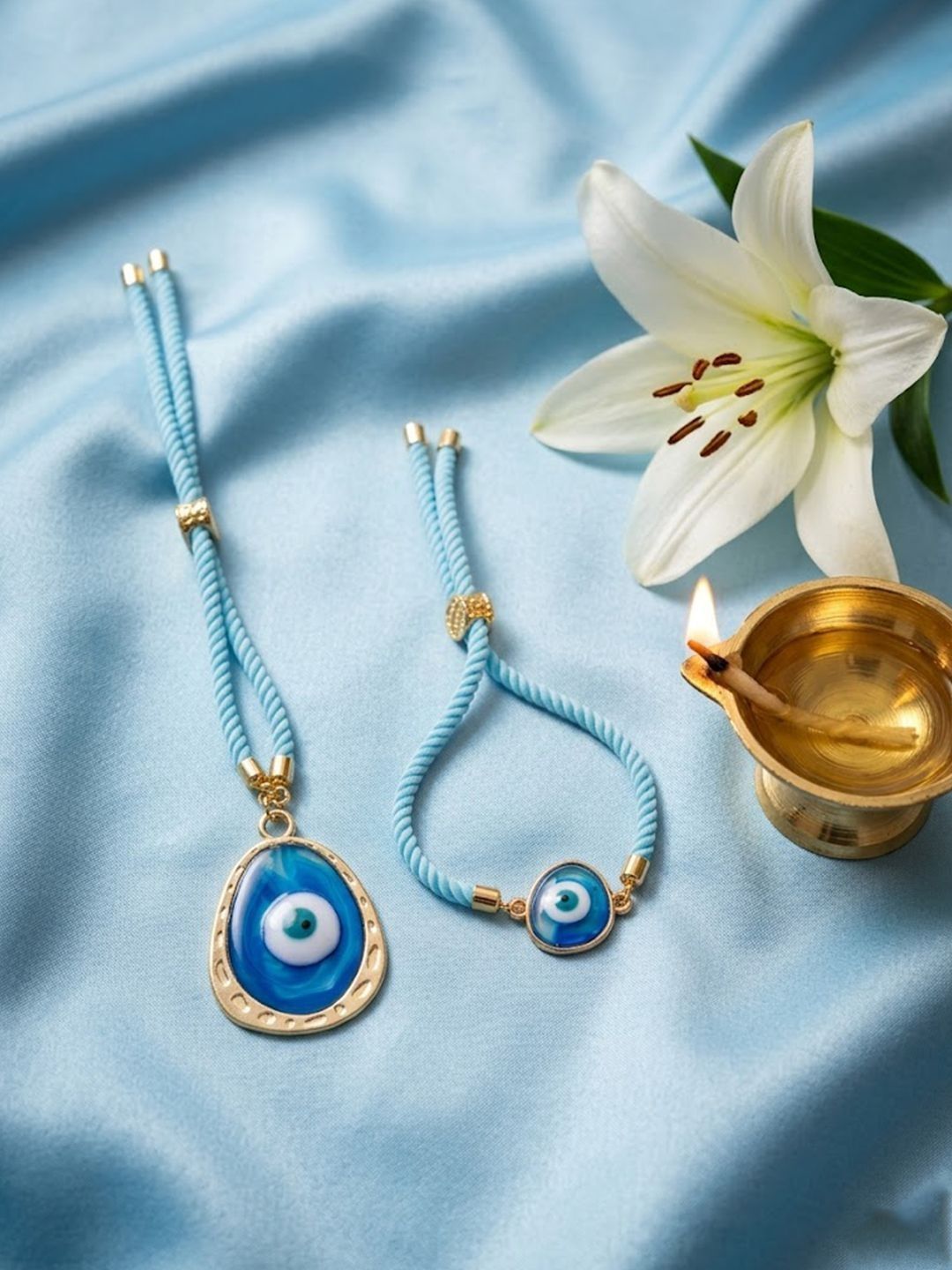 Dhiyona Set Of 2 Blue Evil Eye Bhaiya Bhabhi Wraparound Rakhi