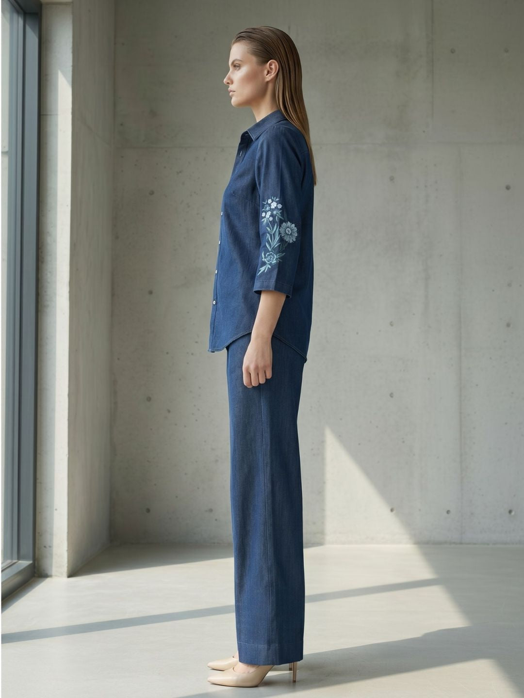 Prisha indi embroidery denim co-ord set