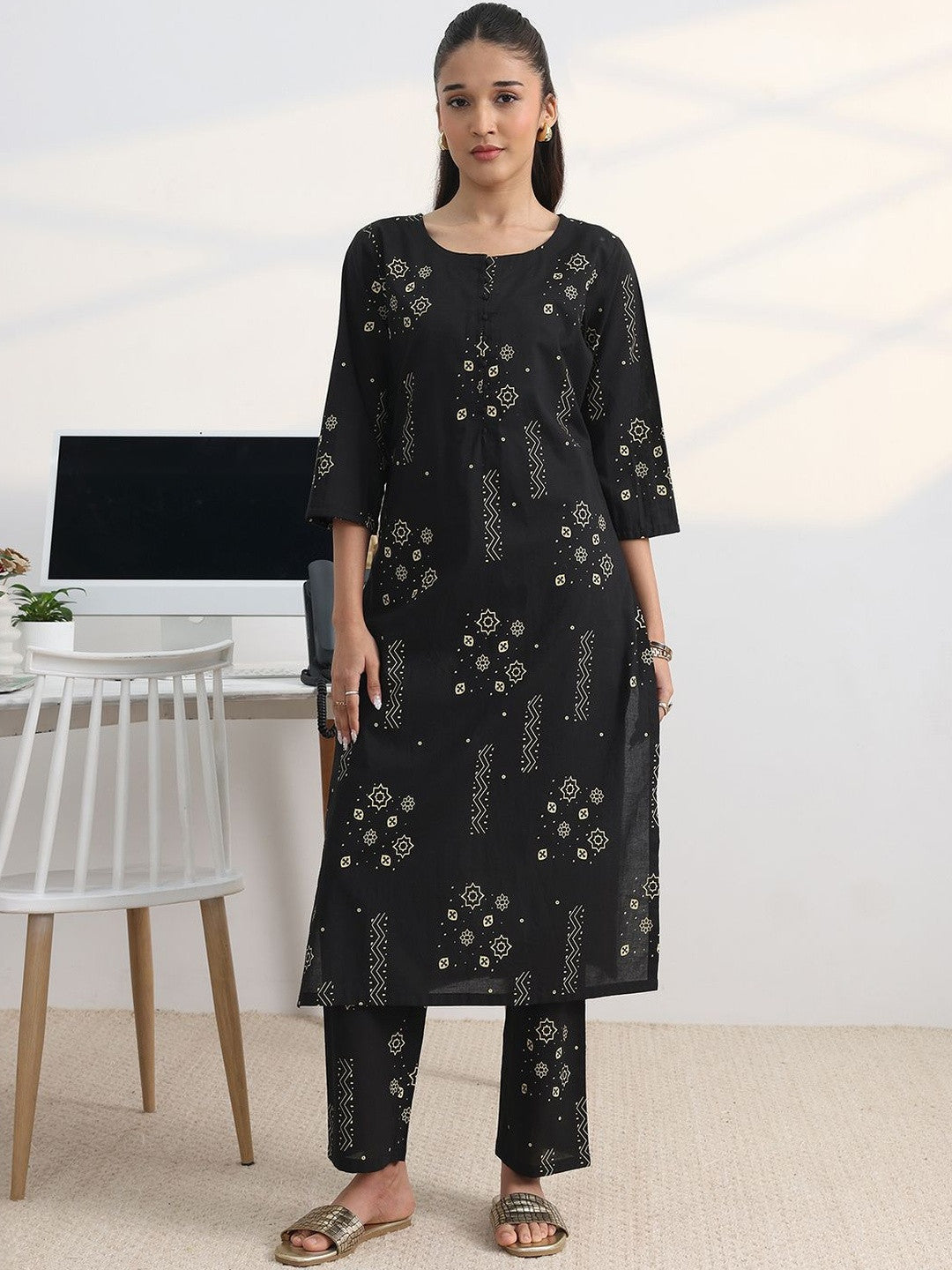 Libas Black Printed Straight Kurta Set