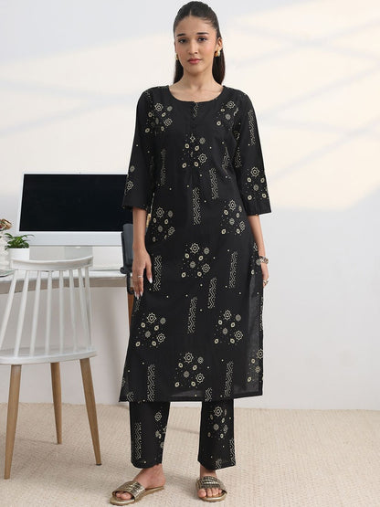 Libas Black Printed Straight Kurta Set