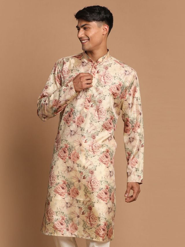 Men's Brown Silk Blend Straight Kurta