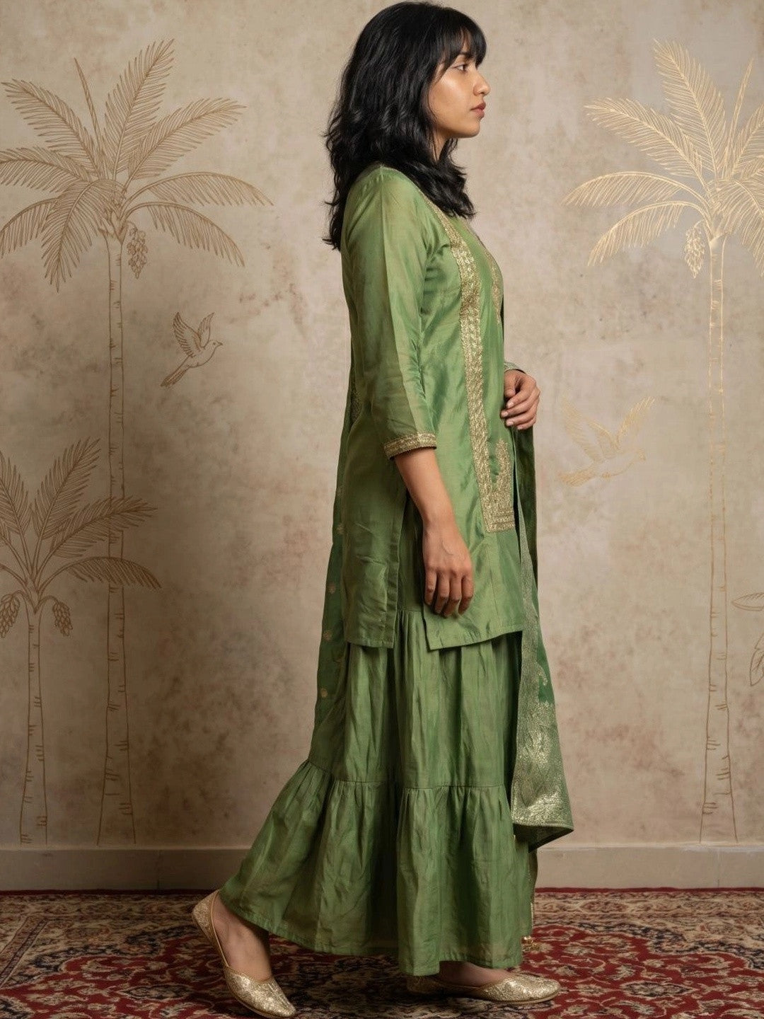 Women Ethnic Motifs Embroidered Regular Kurta with Sharara & With Dupatta