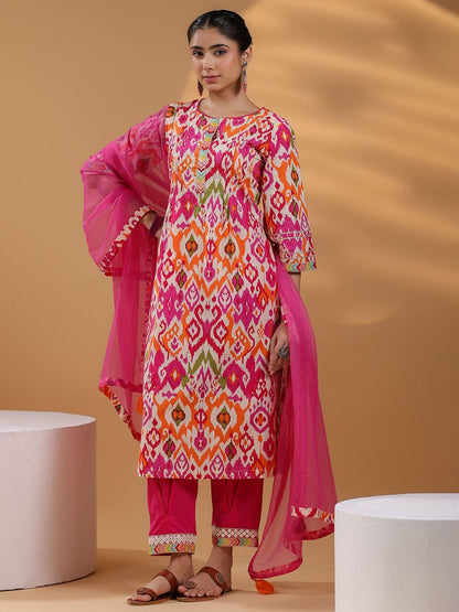 Dhiyona RR Women's Ethnic Motifs Printed Pure Cotton Straigt Kurta With Trousers & Dupatta