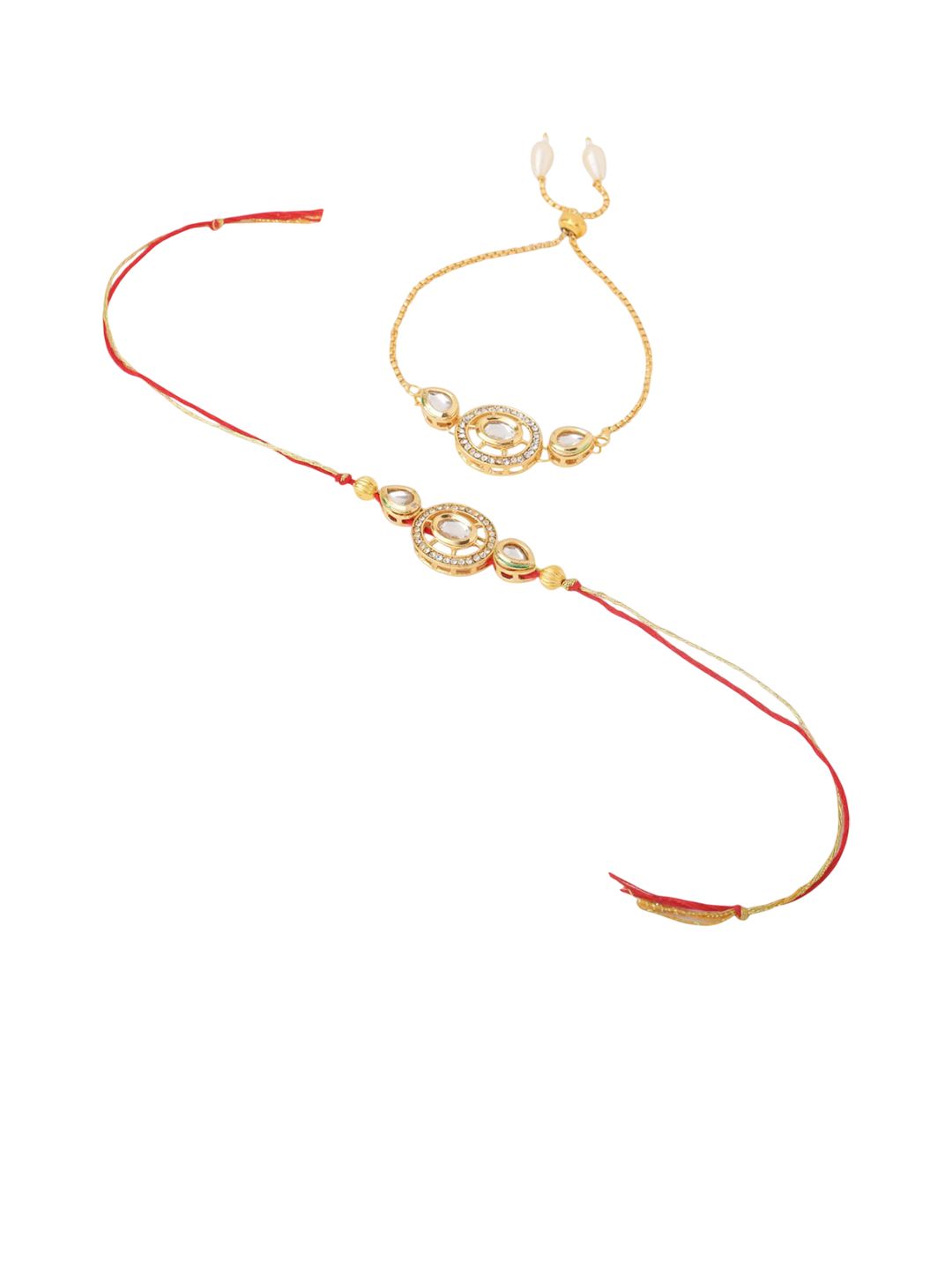 Dhiyona Kundan Studded & Beaded Bhaiya Bhabhi Rakhis With Roli Chawal
