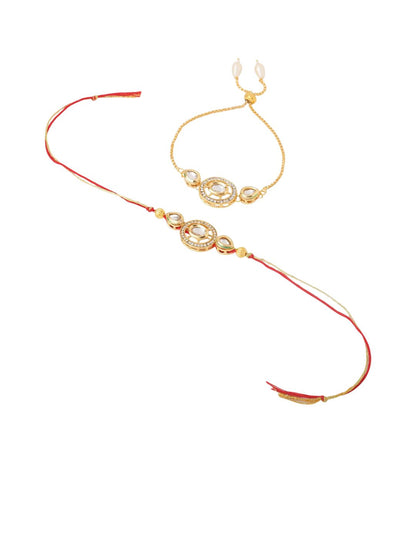 Dhiyona Kundan Studded & Beaded Bhaiya Bhabhi Rakhis With Roli Chawal