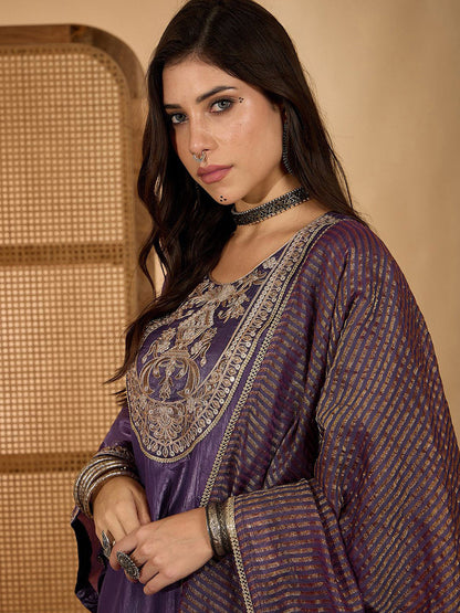 Women Zari Sequence Embroidered Kurta With Trouser & Dupatta