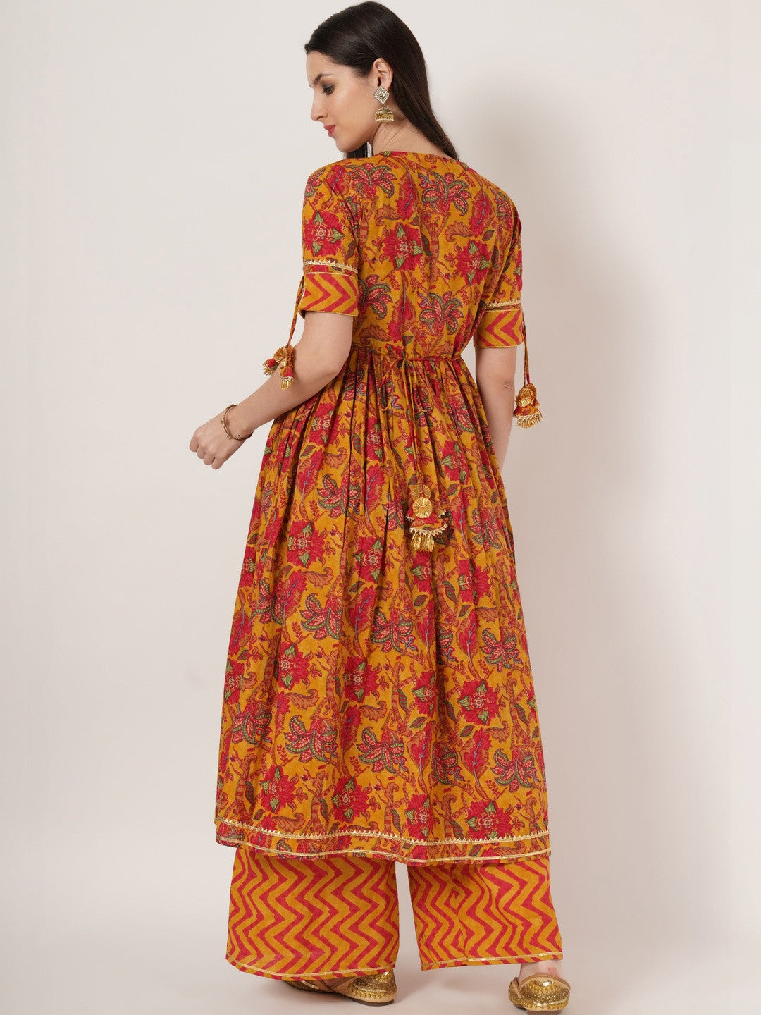 Women Floral Printed Angrakha Pure Cotton Kurta with Palazzos
