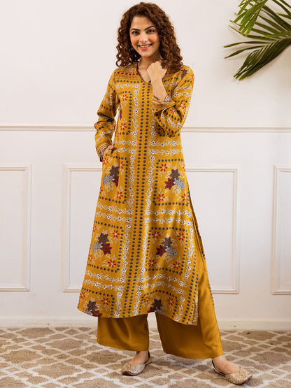 Floral Printed Straight V-Neck Kurta & Palazzo