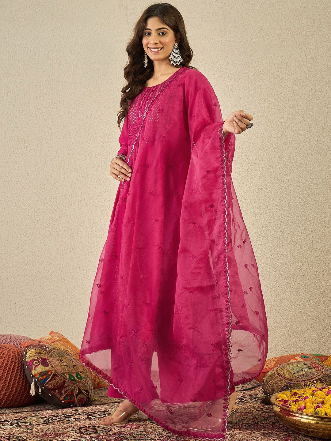 Dhiyona IN Women Ethnic Motifs Yoke Design Anarkali Kurta with Palazzos & Dupatta