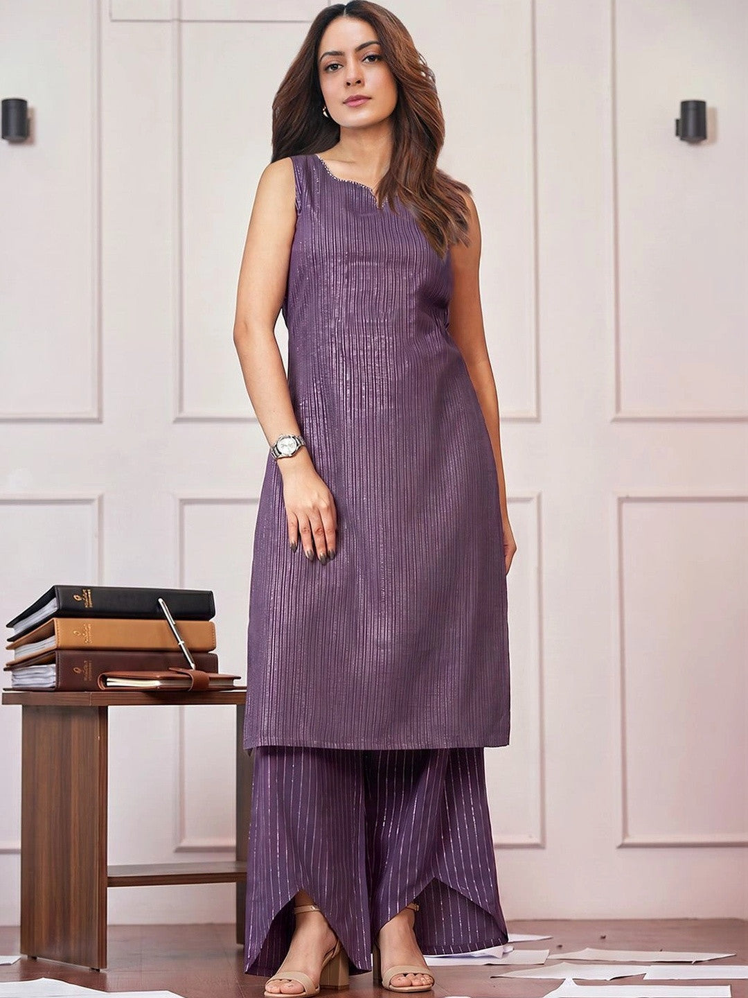 Women Striped Regular Kurta with Palazzos