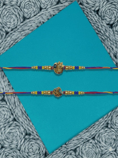 Dhiyona Set Of 2 Peacock Design Thread Rakhi With Roli Chawal Chandan Mishri
