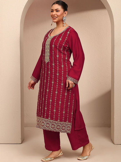 Dhiyona Women's Ethnic Motifs Embroidered Regular Thread Work Kurta with Palazzos & With Dupatta