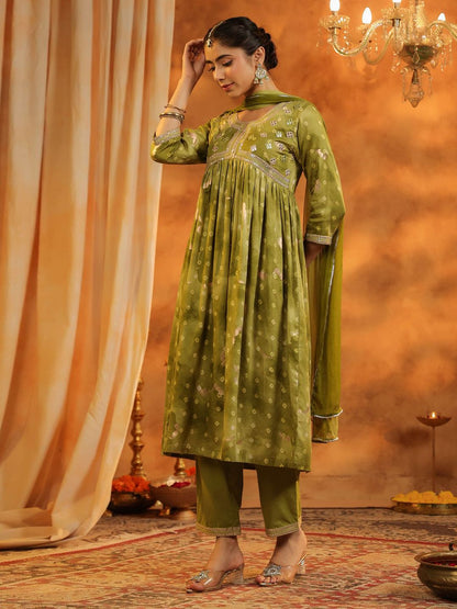Dhiyona RR Women's Bandhani Printed Pure Cotton Anarkali Kurta with Trousers & Dupatta
