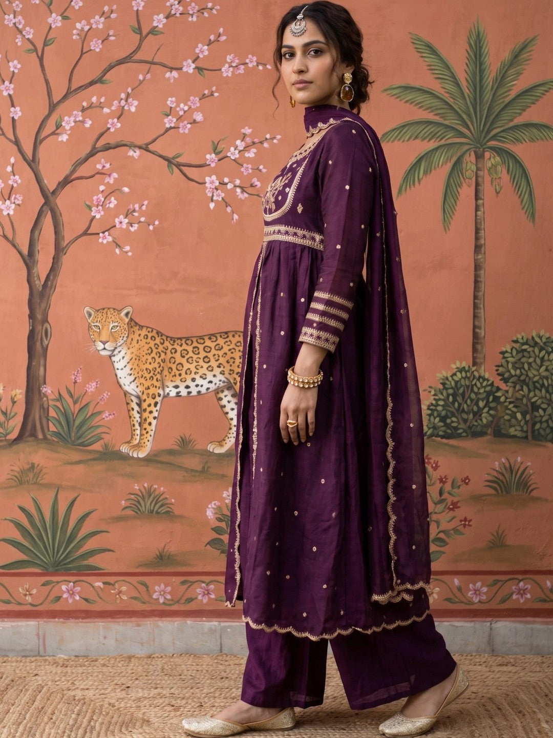 Women Ethnic Motifs Embroidered Empire Thread Work Kurta with Palazzos & With Dupatta