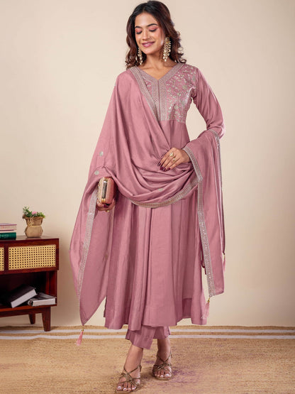 Women Ethnic Motifs Embroidered Empire Kurta with Trousers & With Dupatta