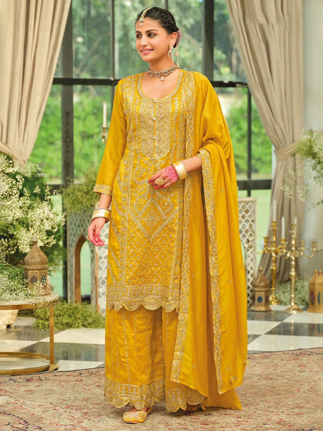 Women Ethnic Motifs Embroidered Kurta with Palazzos & Dupatta