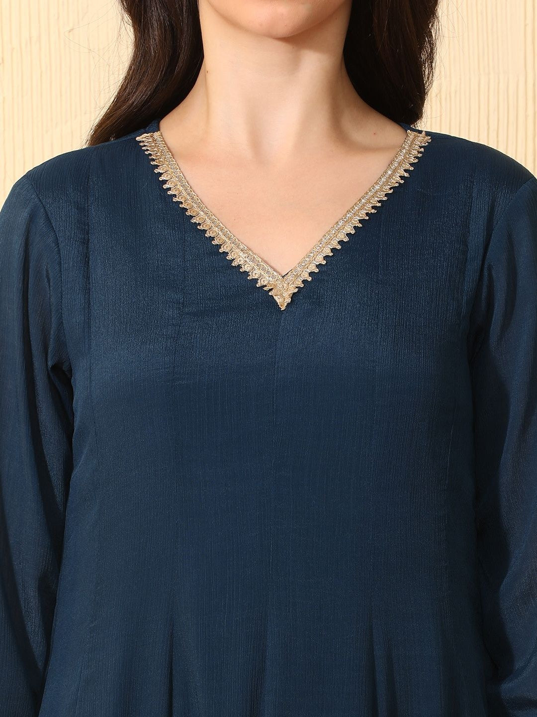 Ethnic Motifs Embroidered Empire Gotta Patti Chinon Kurta With Trousers & Dupatta