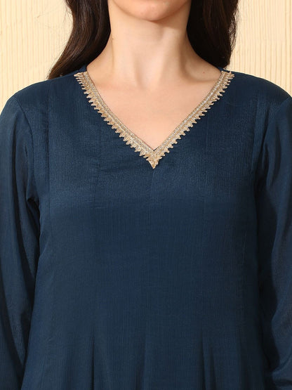 Ethnic Motifs Embroidered Empire Gotta Patti Chinon Kurta With Trousers & Dupatta
