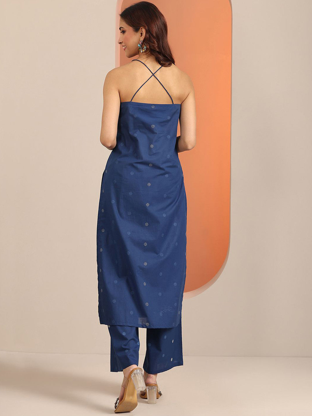 Geometric Printed Shoulder Straps Straight Kurta With Trouser