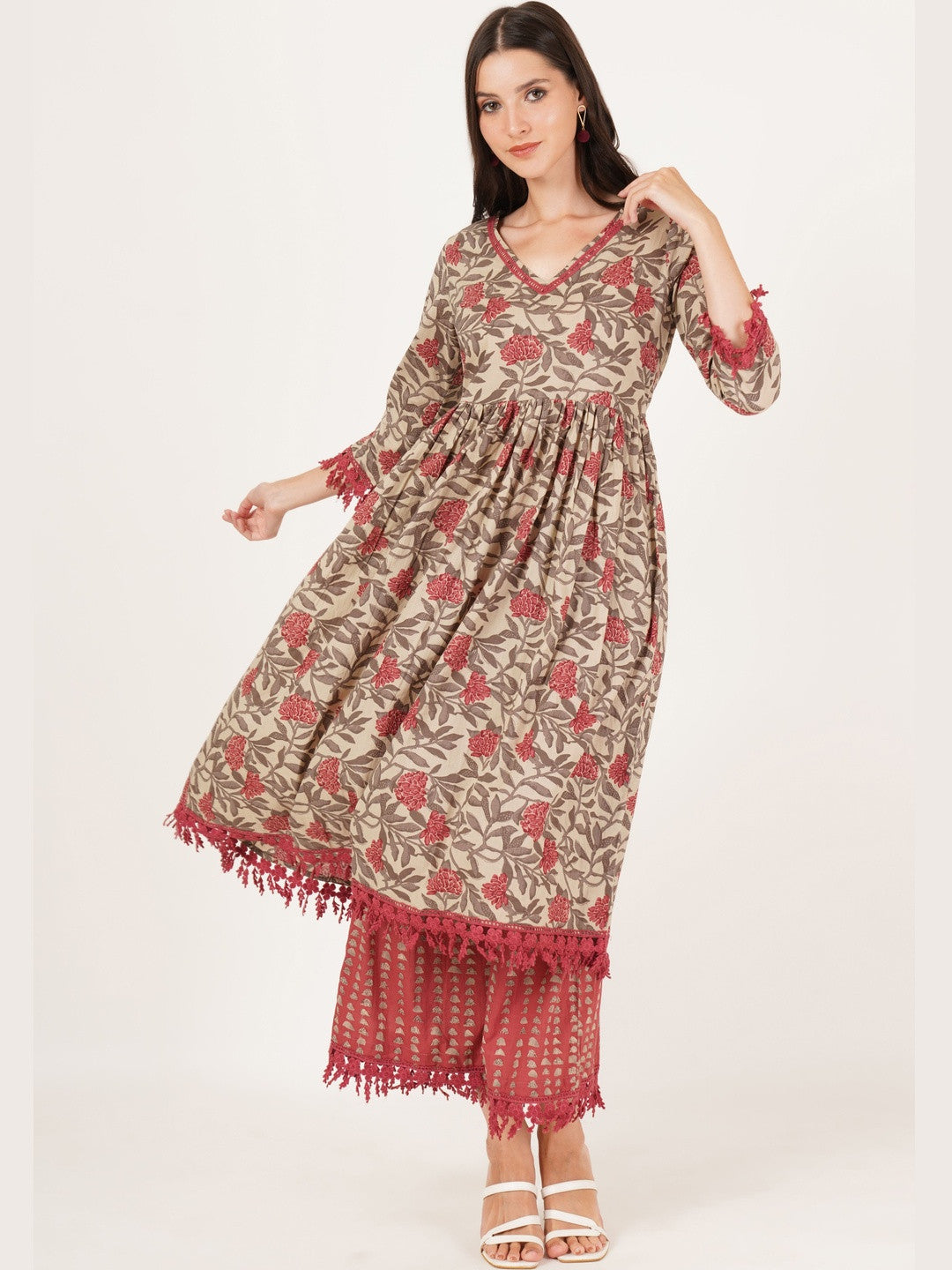 Women Floral Printed Regular Pure Cotton Kurta with Palazzos