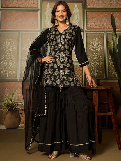 Dhiyona HOP Women Floral Embroidered Kurta with Sharara & Dupatta