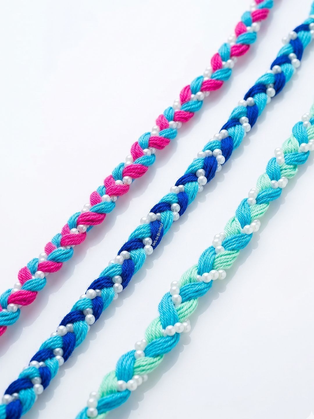 Dhiyona Set Of 3 Multicolor Thread Rakhi With Roli Chawal Chandan Mishri