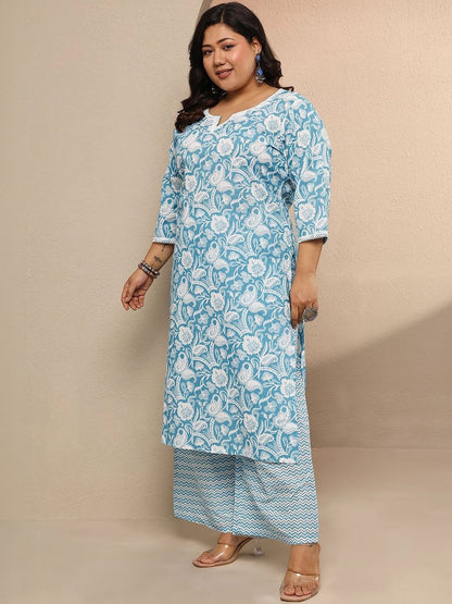 Dhiyona Women's Plus Size Floral Printed Regular Kurta with Palazzos & With Dupatta