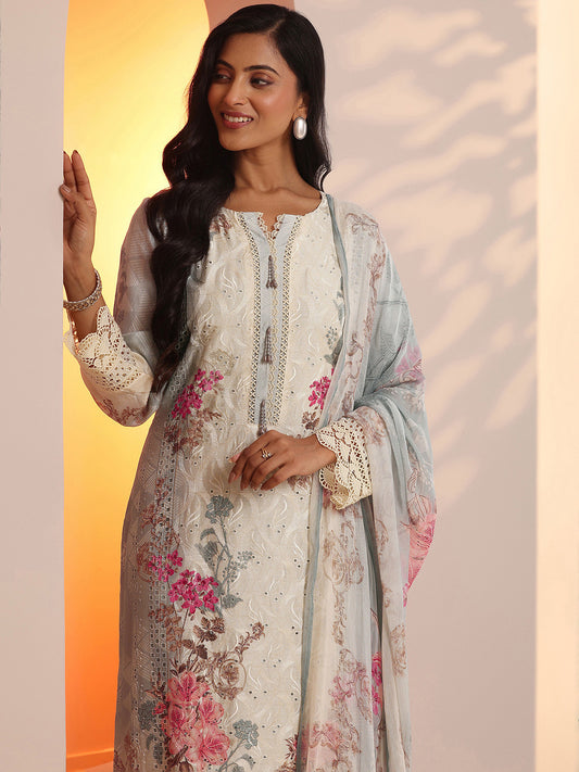 Women Floral Printed Kurta with Trouser & Dupatta