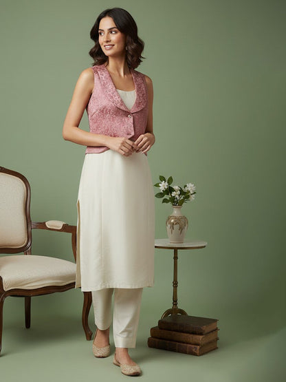 Solid Kurta with Jacquard Jacket &Trouser